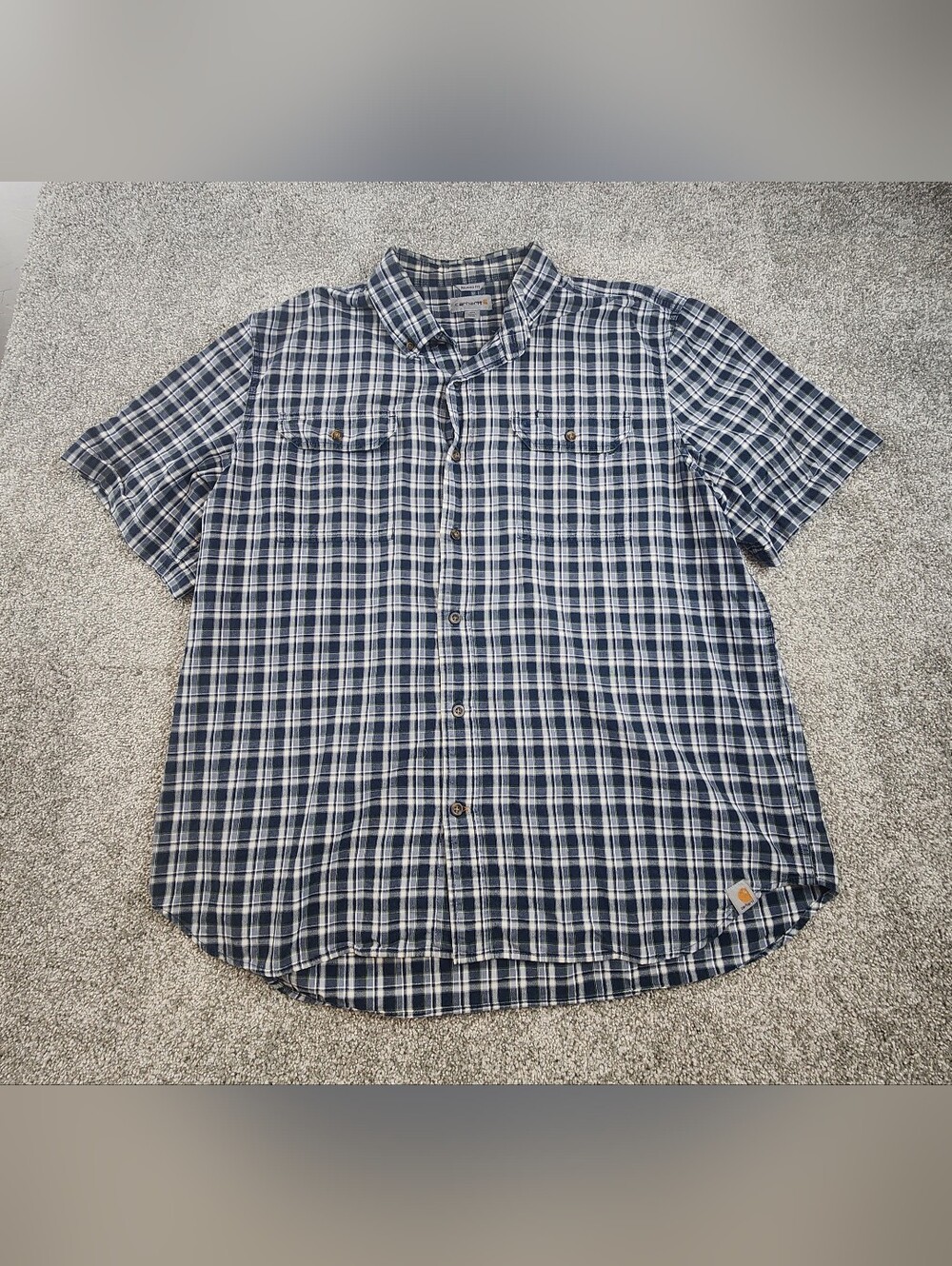 Carhartt Shirt Mens 2XL Blue Plaid Relaxed Fit Short Sleeve Button Down Casual